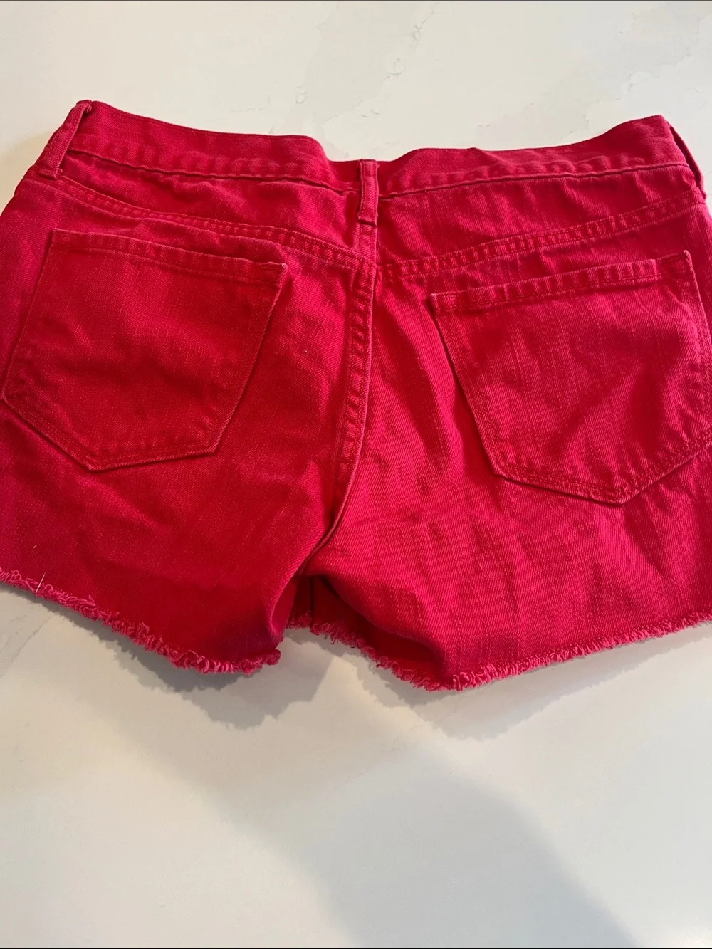 Red denim shorts